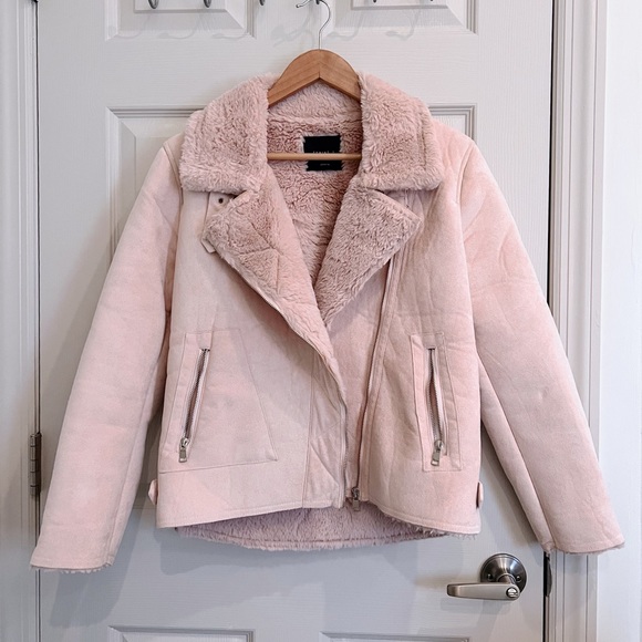 Light Pink Faux Shearling Jacket - Picture 1 of 4